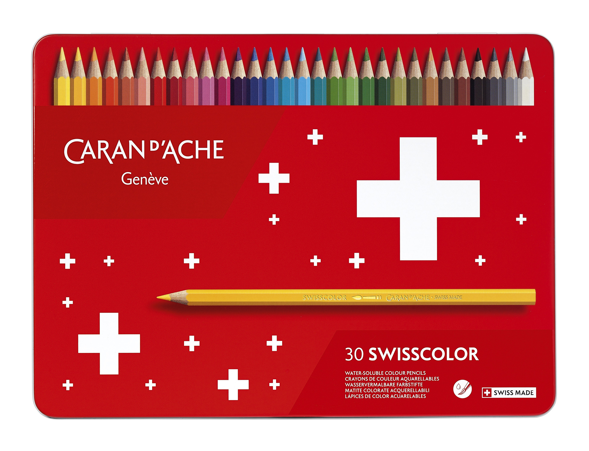 Карандаши цветные акварельные Carandache 1285.730 Swisscolor шестигранные дерево d=2.8мм мет.кор. (30шт)