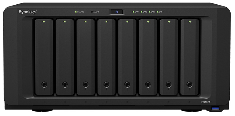 Схд Synology QC2,2GhzCPU/4GbDDR4(upto32)/RAID0,1,10,5,6/upto 8hot plug HDD SATA(3,5' or 2,5')(upto18 with 2xDX517)+ 2 M2 slots/4xUSB3.2/2eSATA/4GigE(+1Expslot)/iSCSI/2xIPcam(upto40)/1xPS/3YW repl DS1819+ (DS1821+)