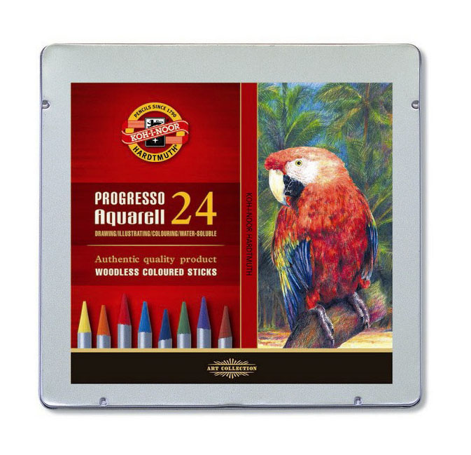 Карандаши цветные акварельные Koh-I-Noor Progresso Aquarell 8784 8784024001PLRU круглые 24цв. многоцветные/цельнографитные мет.кор. (24шт)