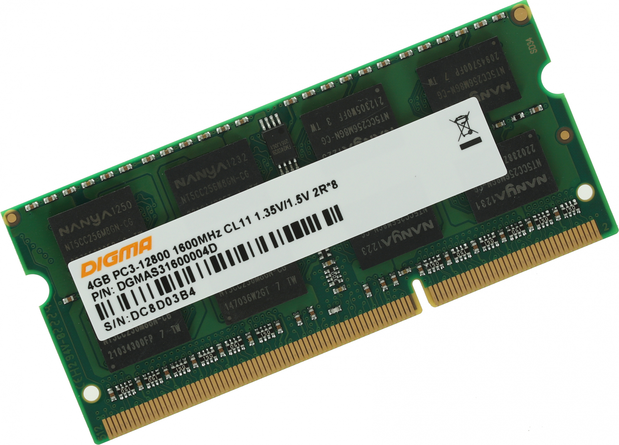 Память DDR3 4Gb 1600MHz Digma DGMAS31600004D RTL PC3-12800 CL11 SO-DIMM 204-pin 1.5В dual rank