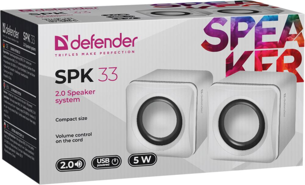 Колонки Defender SPK 33 2.0 белый 5Вт портативные