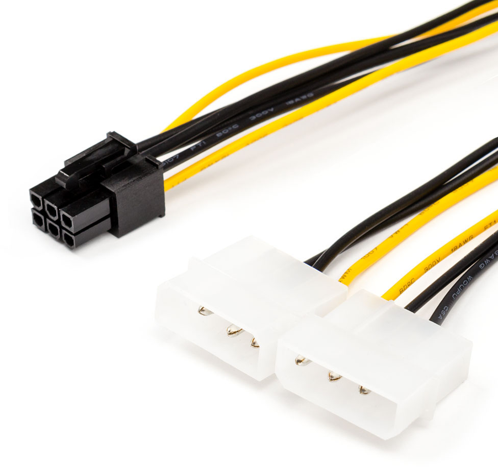 Кабели и шлейфы  Неватека Кабель 6 pin to 2 molex (Video power) ATcom 6-pin - 2 x Molex (AT6185)