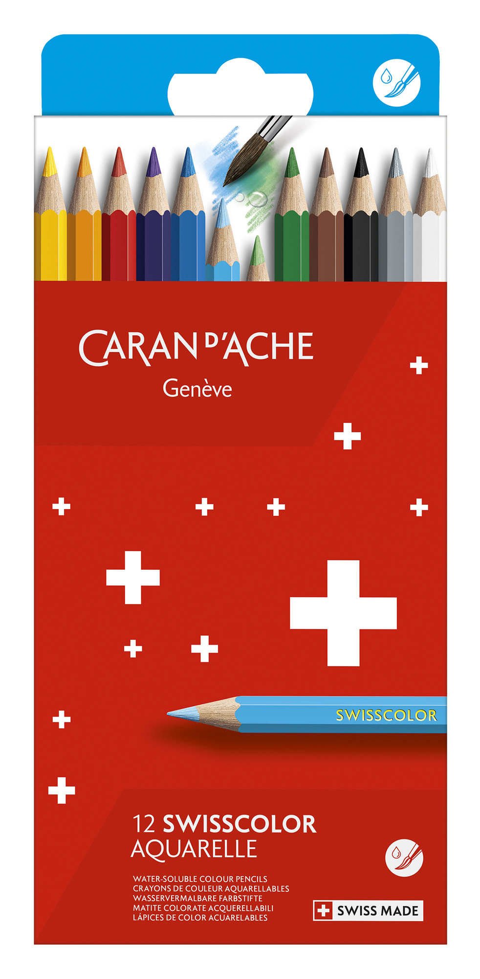 Цветные карандаши Карандаши цветные акварельные Carandache 1285.812 Swisscolor шестигранные дерево d=2.8мм коробка/европод. (12шт)