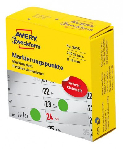 Этикетки Avery Zweckform 3855 250шт на листе диаметр 19мм/70г/м2/зеленый самоклей. универсальная (упак.:1рул)