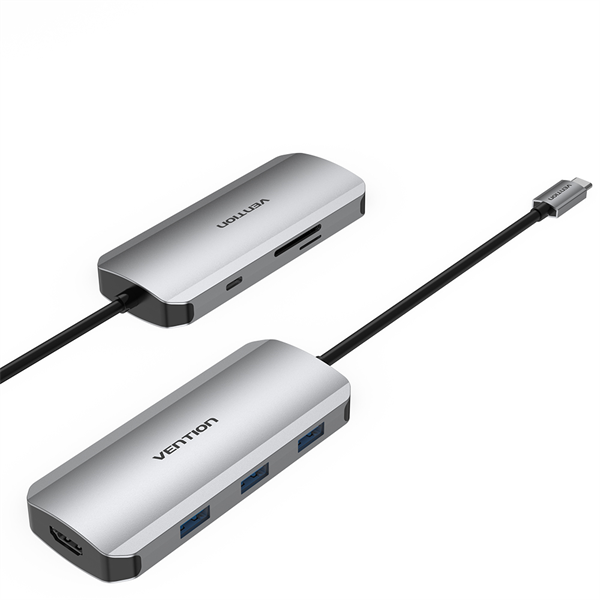 Порт-репликатор Vention USB-C to HDMI/USB 3.0x3/SD/TF/PD Docking Station Gray 0.15M Aluminum Alloy Type (TOJHB)