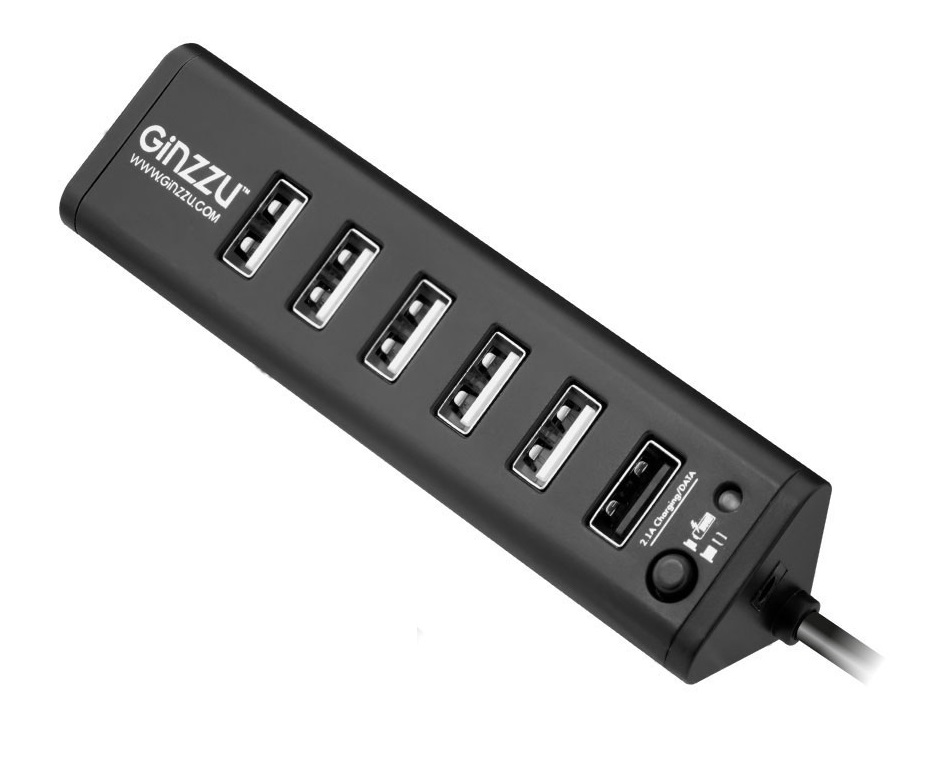 Хаб HUB GR-315UAB Ginzzu USB 3.0/2.0, 7 port(1xUSB3.0+6xUSB2.0)+adp