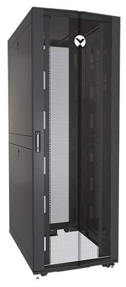   Неватека Коммуникационный шкаф Vertiv Rack 48U 2265mm H x 600mm W x 1215mm D with 77% Perforated Locking Front Door, 77% Perforated Split Locking Rear Doors, Color RAL 7021 Black gray (VR3307)