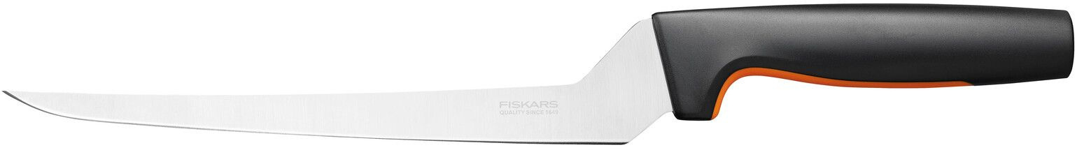 Ножи кухонные  Неватека Нож кухонный Fiskars Functional Form 1057540 стальной филейный лезв.216мм прямая заточка черный/оранжевый