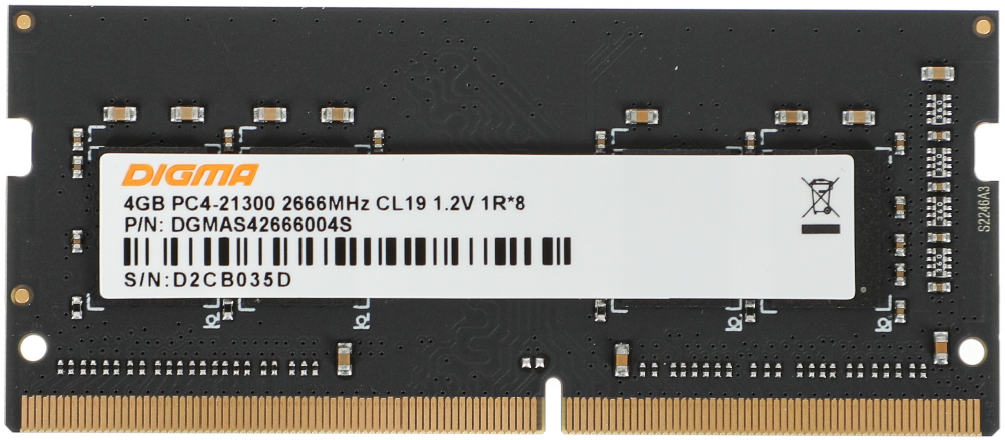  Память DDR4 4Gb 2666MHz Digma DGMAS42666004S RTL PC4-21300 CL19 SO-DIMM 260-pin 1.2В single rank