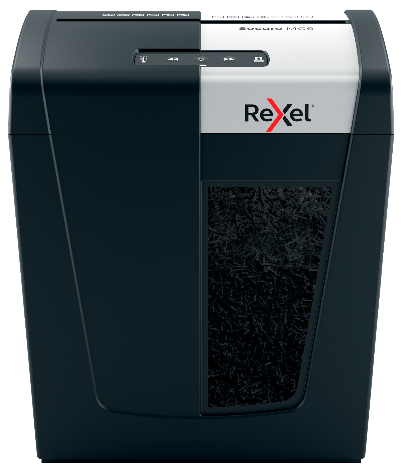 Шредер Rexel SECURE MC6 EU черный (секр.P-5)/фрагменты/6лист./18лтр./скрепки/скобы