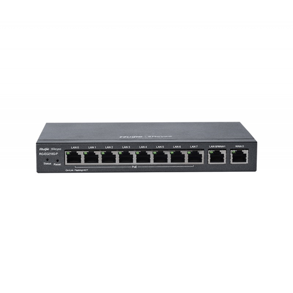 Маршрутизатор Reyee 10-Port Gigabit Cloud Managed Gataway, support up to 8 POE/POE+ ports with 70W POE Power budget, up to 4 WAN ports, support up to 200 concurrent users, 500Mbps. (RG-EG210G-P)