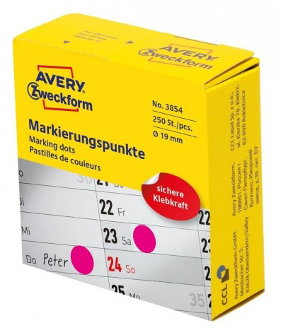 Этикетки Avery Zweckform 3854 250шт на листе диаметр 19мм/70г/м2/красный самоклей. универсальная (упак.:1рул)