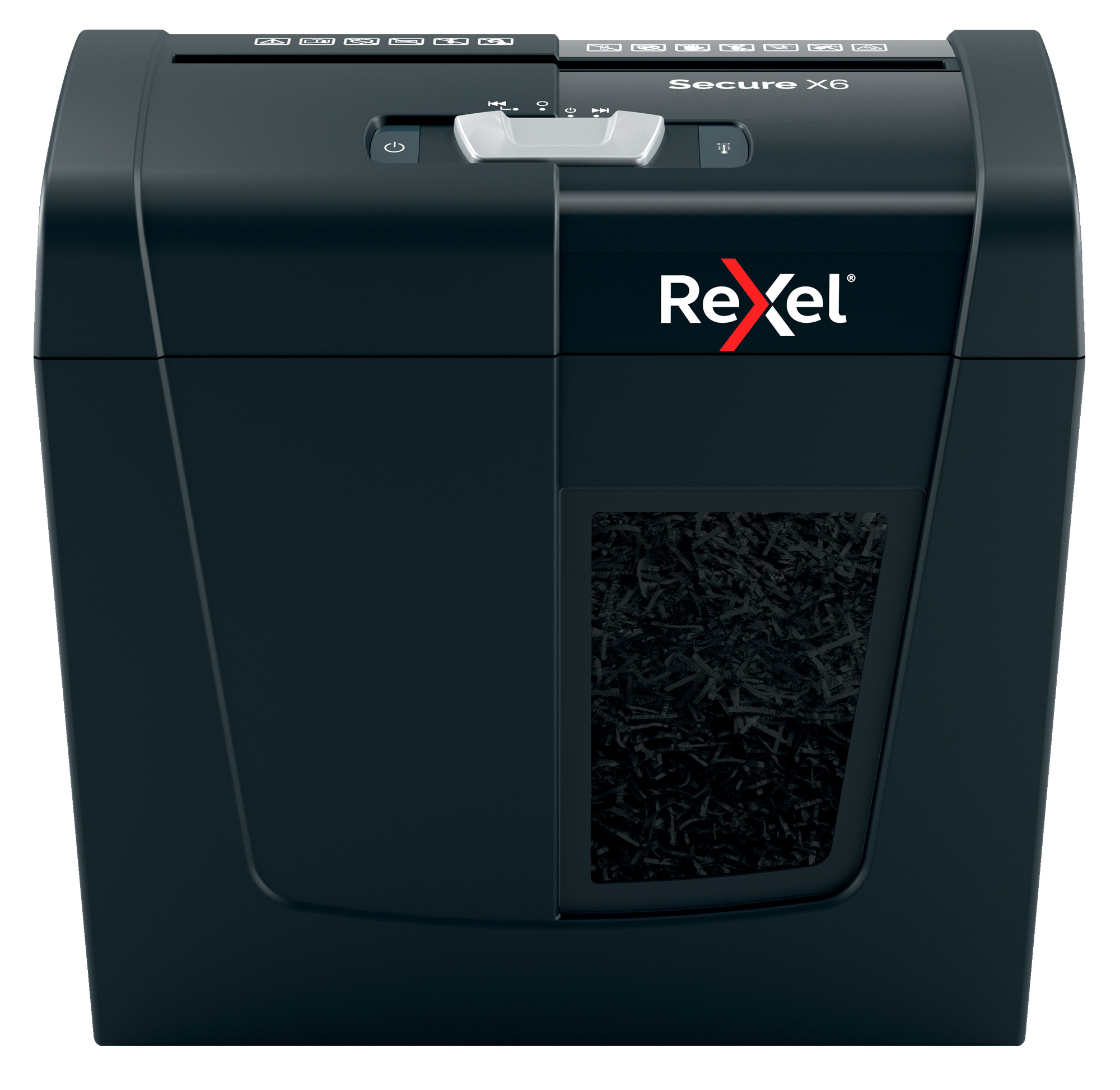 Шредеры (Уничтожители)  Неватека Шредер Rexel SECURE X6 EU черный (секр.P-4)/фрагменты/6лист./10лтр./скрепки/скобы