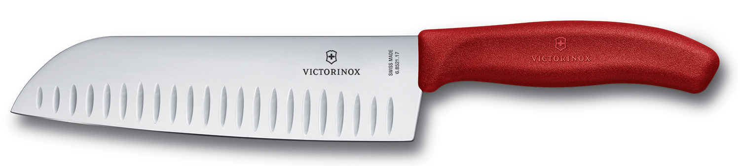 Ножи кухонные  Неватека Нож кухонный Victorinox Swiss Classic (6.8521.17B) стальной сантоку лезв.170мм прямая заточка красный блистер