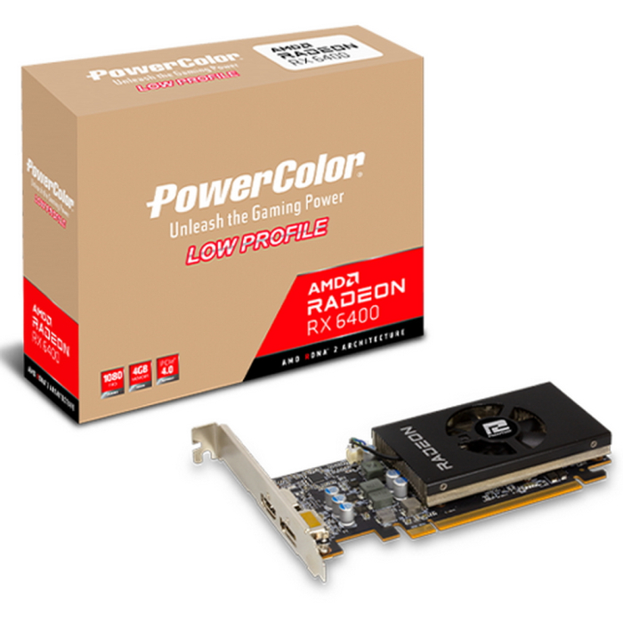 Видеокарта PowerColor PCI-E 4.0 AXRX 6400 LP 4GBD6-DH AMD Radeon RX 6400 4096Mb 64 GDDR6 2610/16000 HDMIx1 DPx1 HDCP Ret