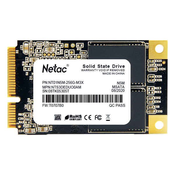 Ssd накопитель Netac SSD N5M mSATA SATAIII 3D NAND 256GB, R/W up to 540/490MB/s, 3y wty (NT01N5M-256G-M3X)