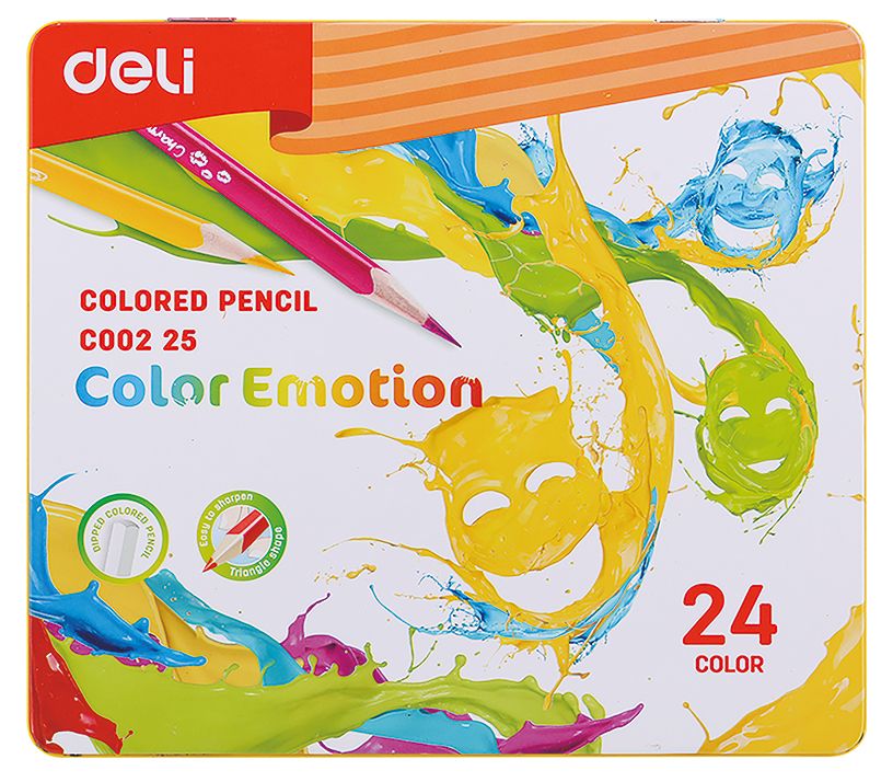 Цветные карандаши  Неватека Карандаши цветные Deli EC00225 Color Emotion липа 24цв. мет.кор. (24шт)