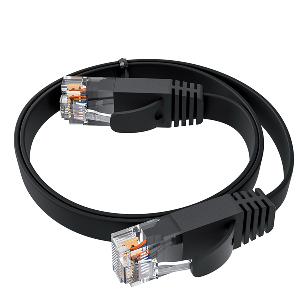 GCR Патч-корд PROF плоский прямой 1.0m, UTP медь кат.6, черный, 30 AWG, ethernet high speed 10 Гбит/с, RJ45, T568B (GCR-53054)