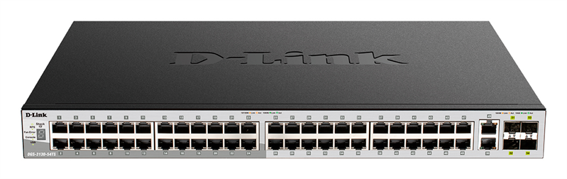 Коммутатор D-Link DGS-3130-54PS/B1A, PROJ L2+ Managed Switch with 48 10/100/1000Base-T ports and 2 10GBase-T ports and 4 10GBase-X SFP+ ports (48 PoE ports 802.3af/802.3at (30 W), PoE Budget 370W, PoE Budget wit (DGS-3130-54PS/B1A)