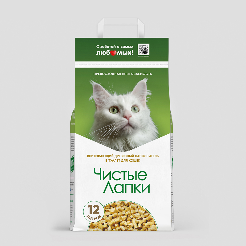  Чистые Лапки Наполнитель для кошачьего туалета, древесный, впитывающий, 12 л
