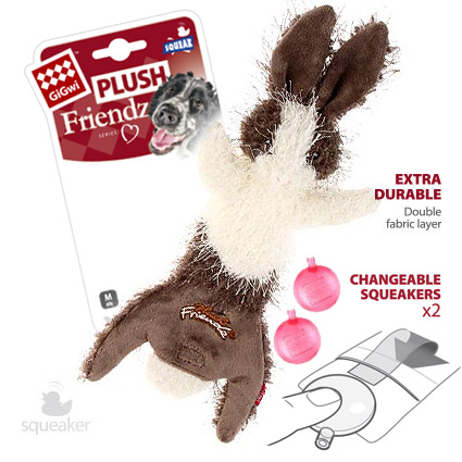 В форме животных  Четыре Лапы GiGwi Игрушка для собак Plush Friendz Заяц, шкурка с пищалкой большая 47 см