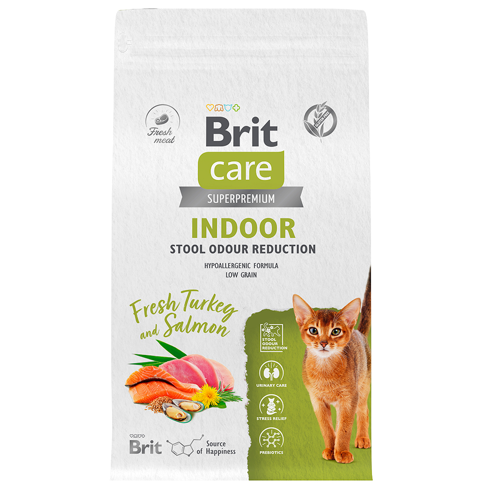 Brit Care Indoor Сухой корм для кошек, с индейкой и лососем, 1,5 кг