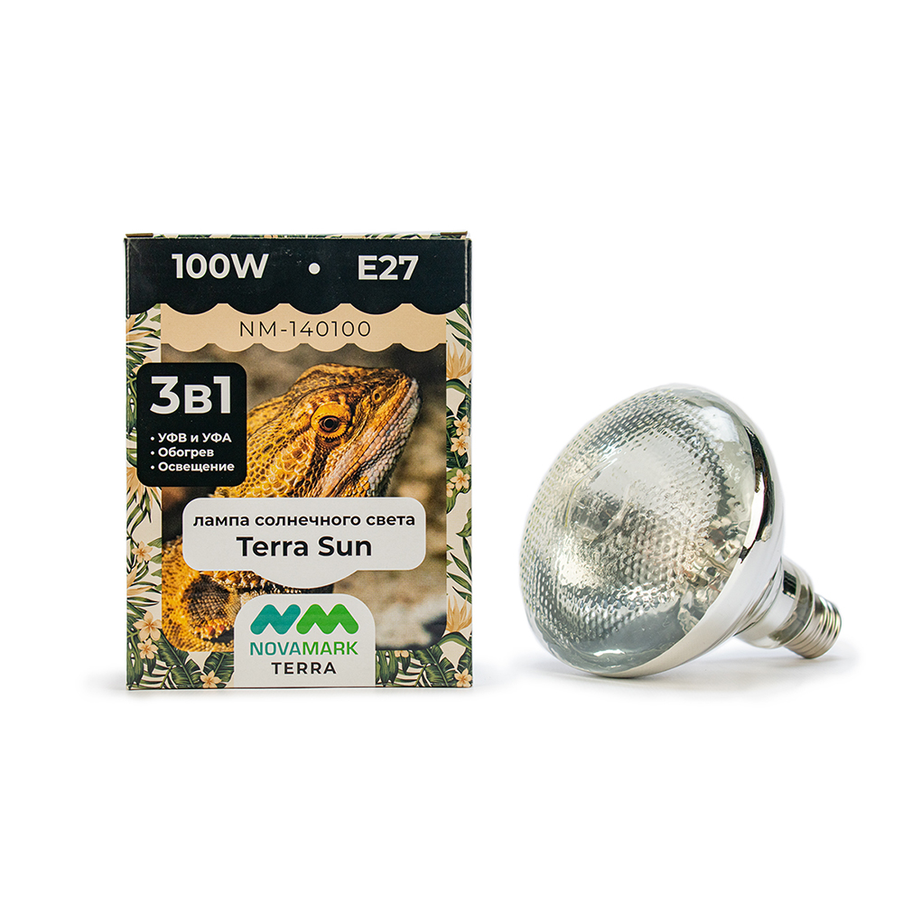 NovaMark Лампа обогрева 3 в 1 для террариума Солнечный свет, E27, 100Вт