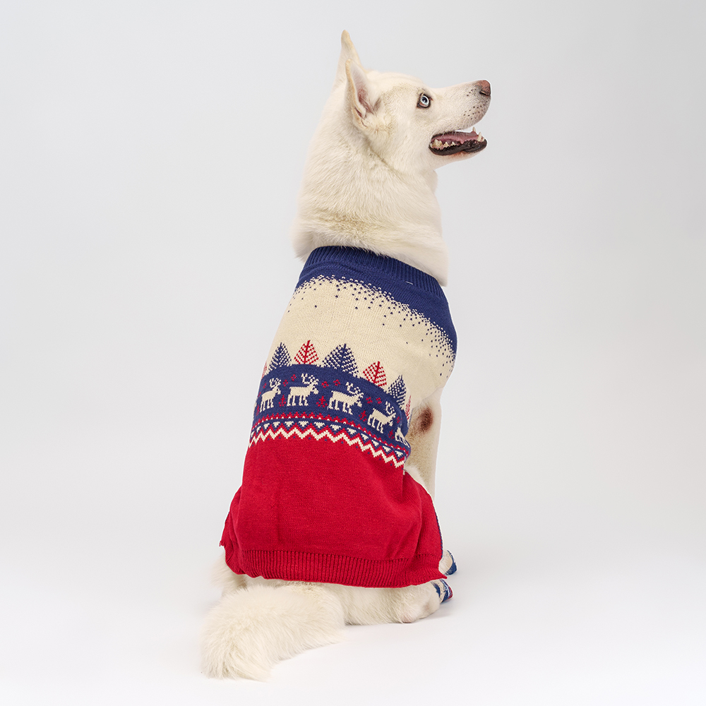 Petmax Свитер с оленями для собак, 4XL, красно-синий