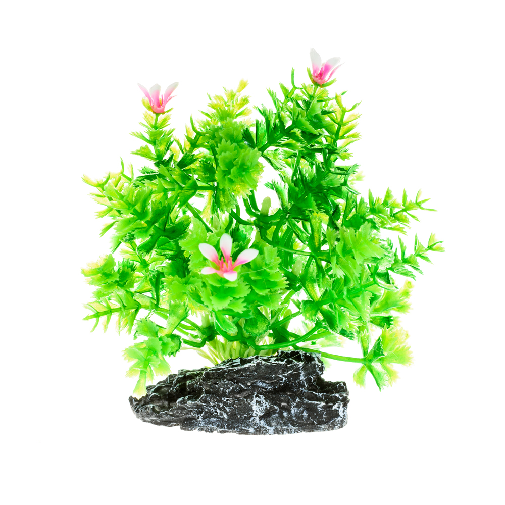 Пластиковые растения  Четыре Лапы AquaFantasy Растение зеленое с красными цветками 7*5*10 см