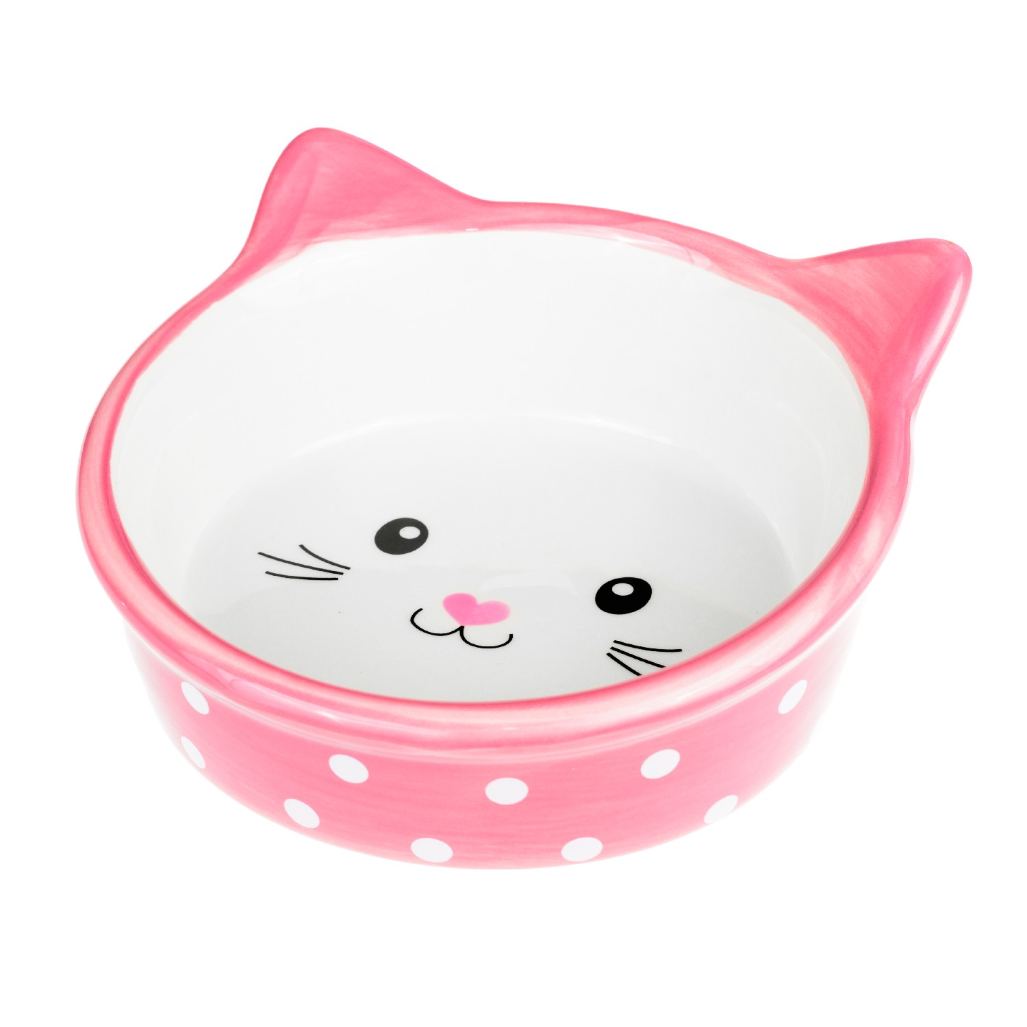   Четыре Лапы Petmax Миска для кошек 13,5 см с ушками в горох розовая керамика