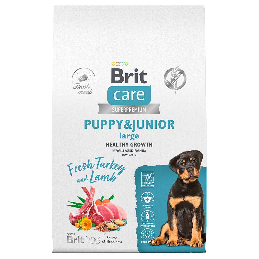  Brit Care Puppy and Junior Сухой корм для щенков крупных пород, с индейкой и ягненком, 12 кг