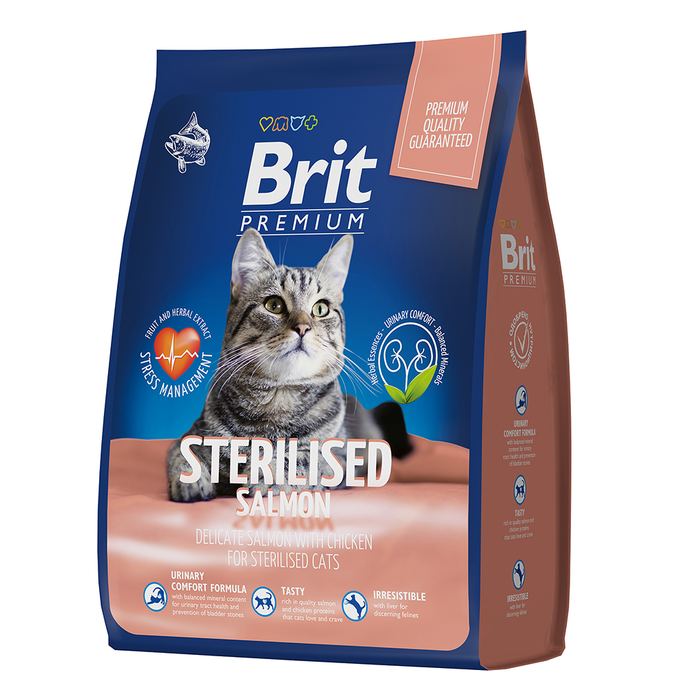 Brit Premium Cat Sterilized Salmon&Chicken сухой корм для стерилизованных кошек с лососем и курицей, 2кг
