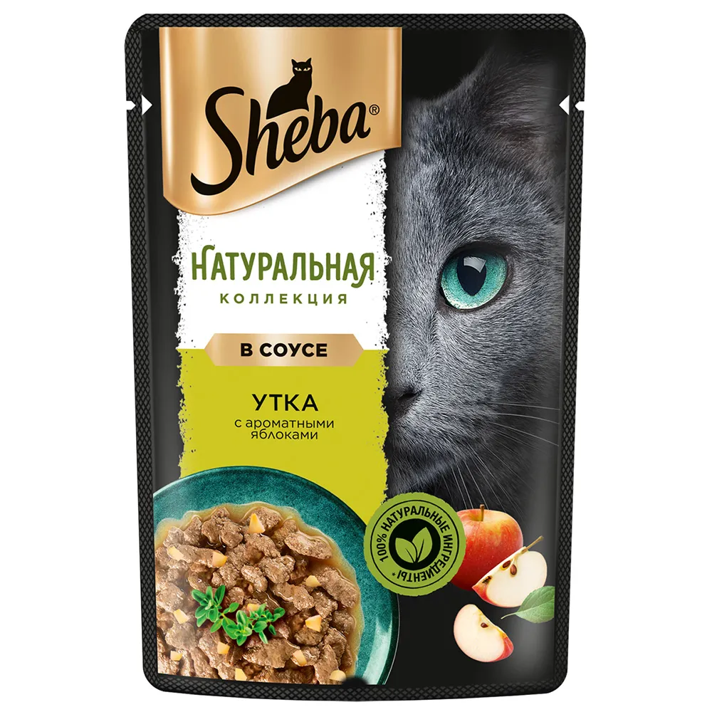 Sheba Влажный корм (пауч) для кошек Натуральная коллекция, с уткой с яблоками, 75 гр.