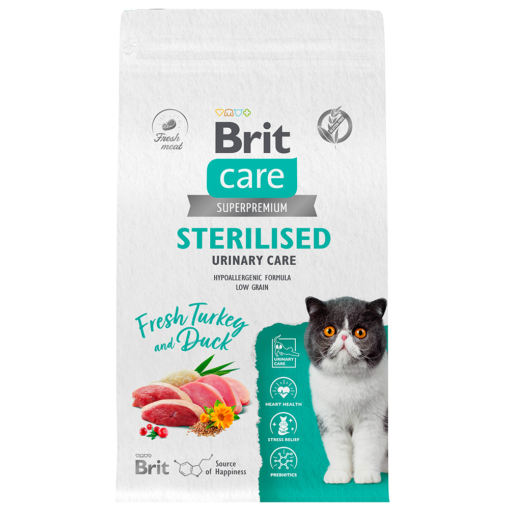 Brit Корм сухой для стерилизованных кошек, с индейкой и уткой, 1,5 кг