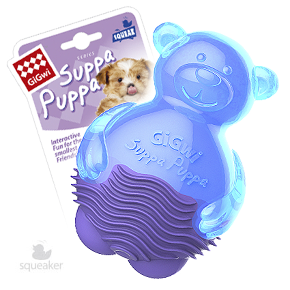 В форме животных GiGwi Игрушка с пищалкой для собак Мишка Suppa Puppa, 9 см, синий