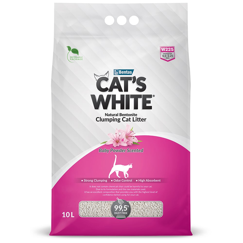   Четыре Лапы Cat's White Наполнитель комкующийся с ароматом Детской присыпки для кошачьего туалета, 10 л