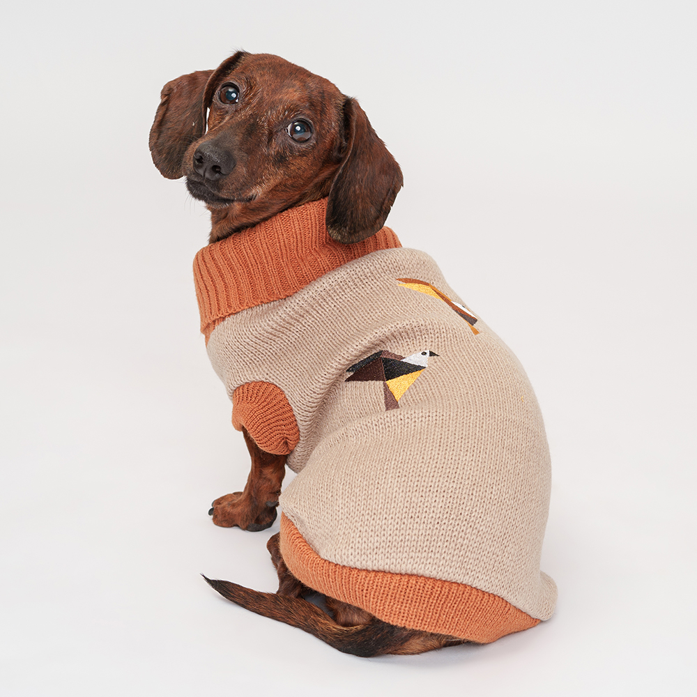 Petmax Свитер с птичками для кошек и собак, XL, бежевый