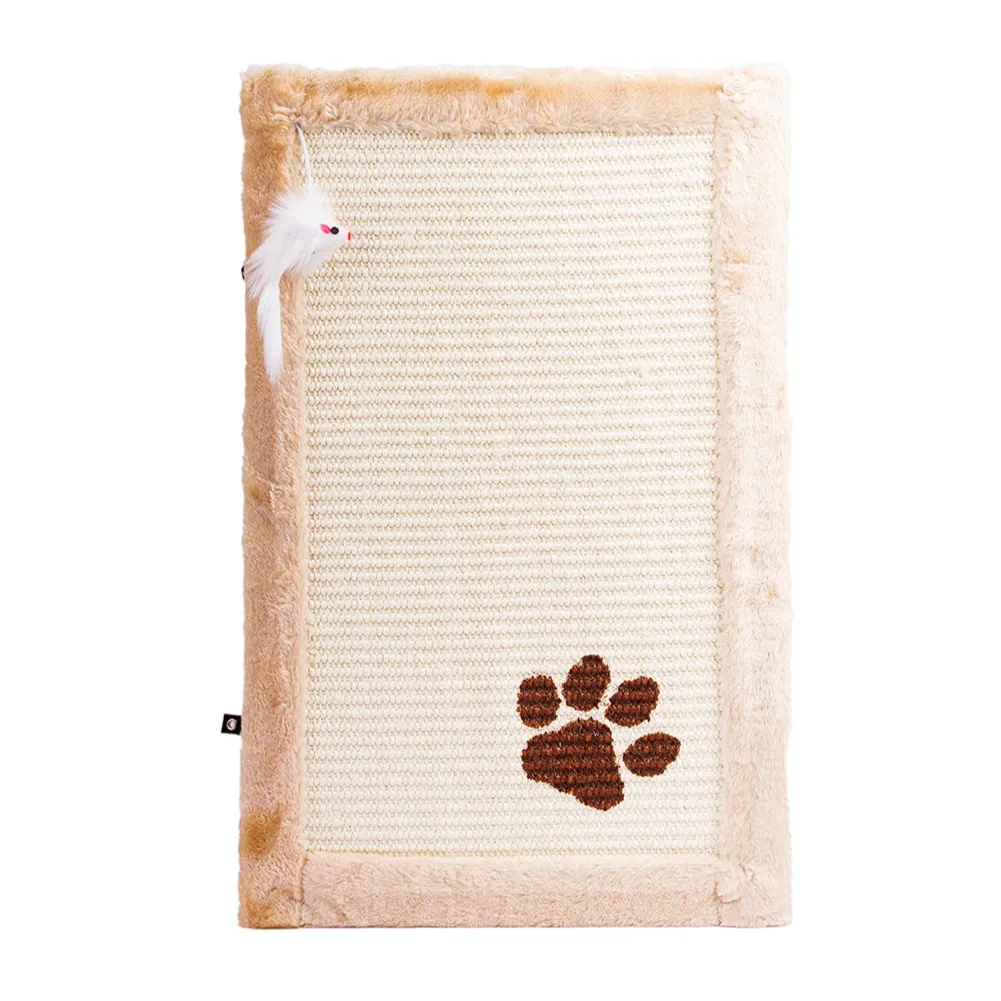 Petmax Когтеточка-коврик (55х35х1 см) с игрушкой для кошек, бежевый