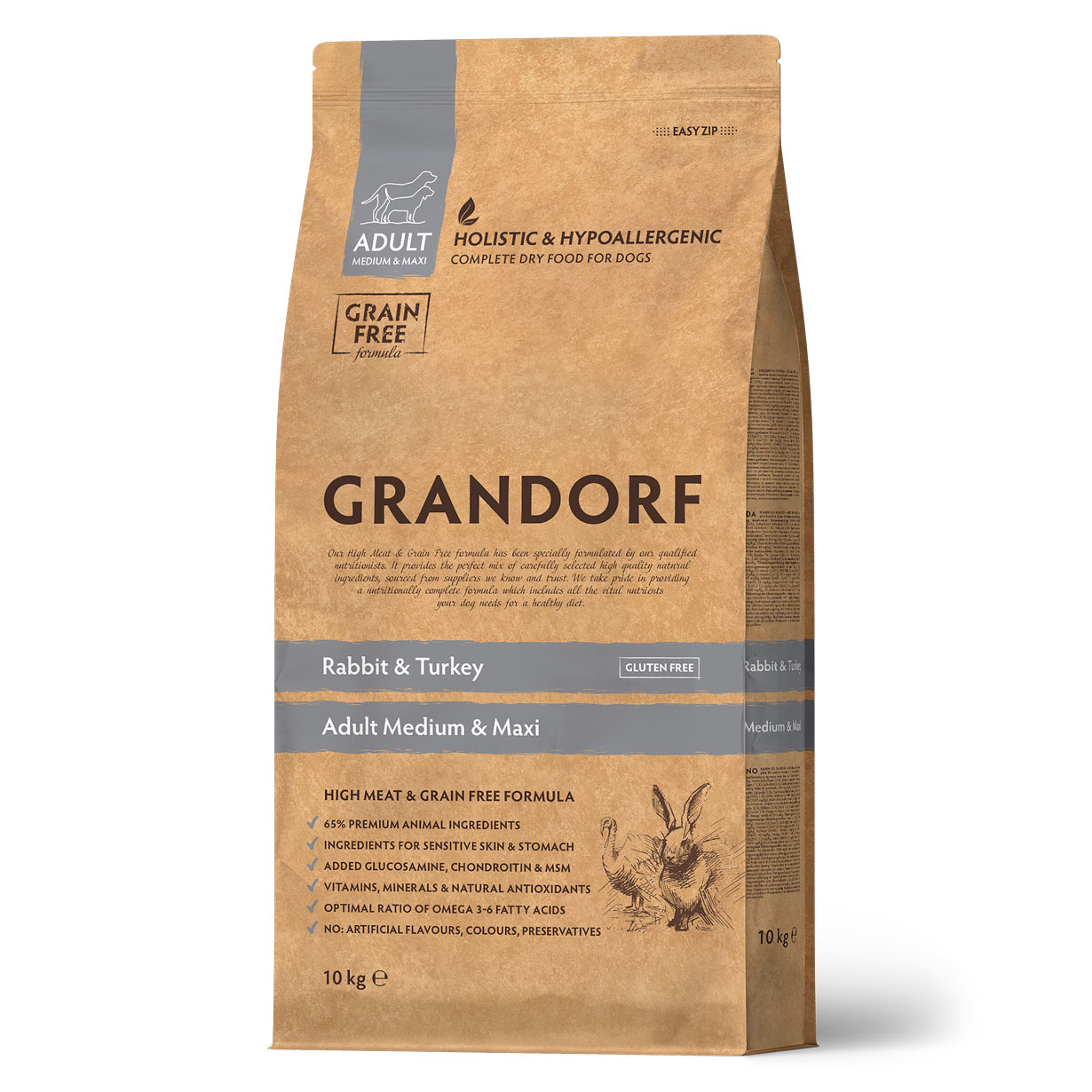 Grandorf Holistic Adult Medium & Maxi Сухой корм для взрослых собак средних и крупных пород, с кроликом и индейкой, 10 кг