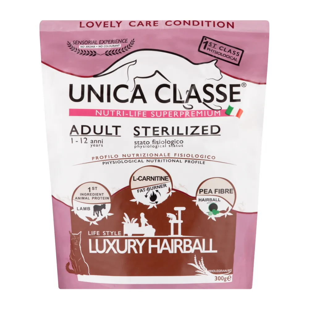 UNICA Adult Sterilized Luxury Hairball сухой корм для стерилизованных кошек с ягненком, 300 гр