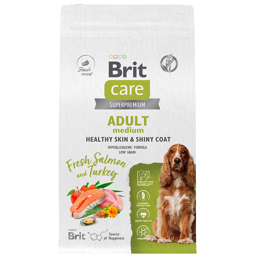 Brit Care Adult Сухой корм для собак средних пород, с лососем и индейкой, 1,5 кг