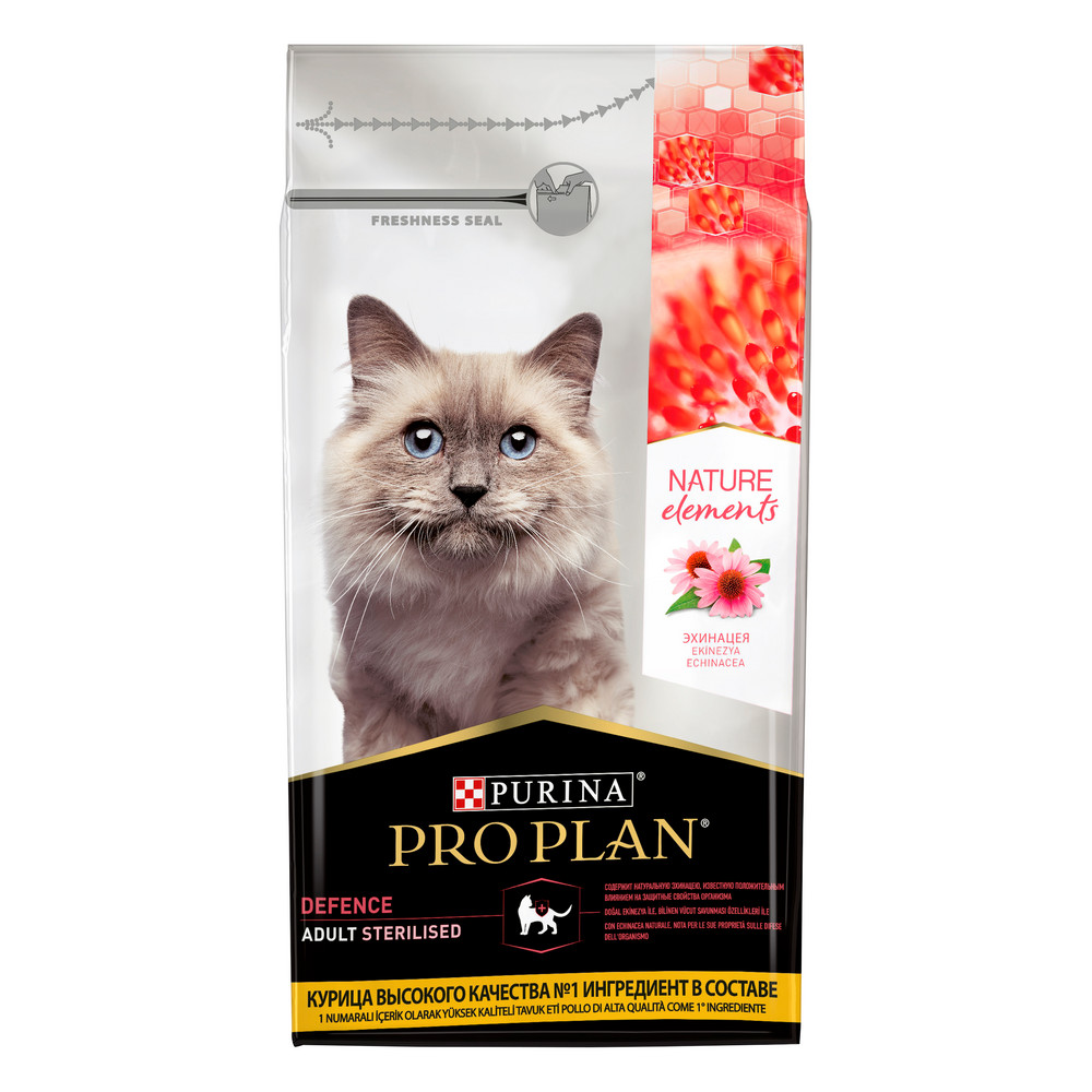 PRO PLAN® Nature Elements Сухой корм для взрослых стерилизованных кошек и кастрированных котов, с курицей, 1,4 кг