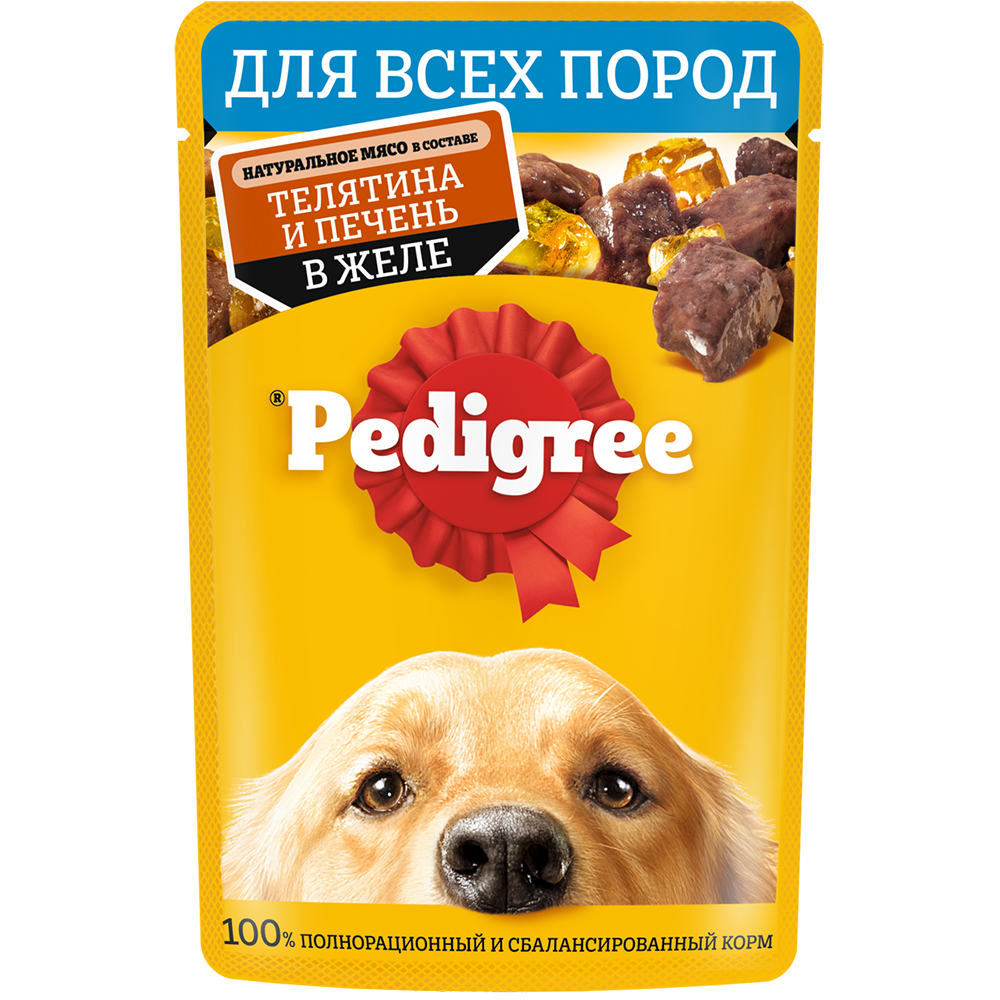 Консервы Pedigree Корм влажный (пауч) для собак, телятина и печень в желе, 85 гр.