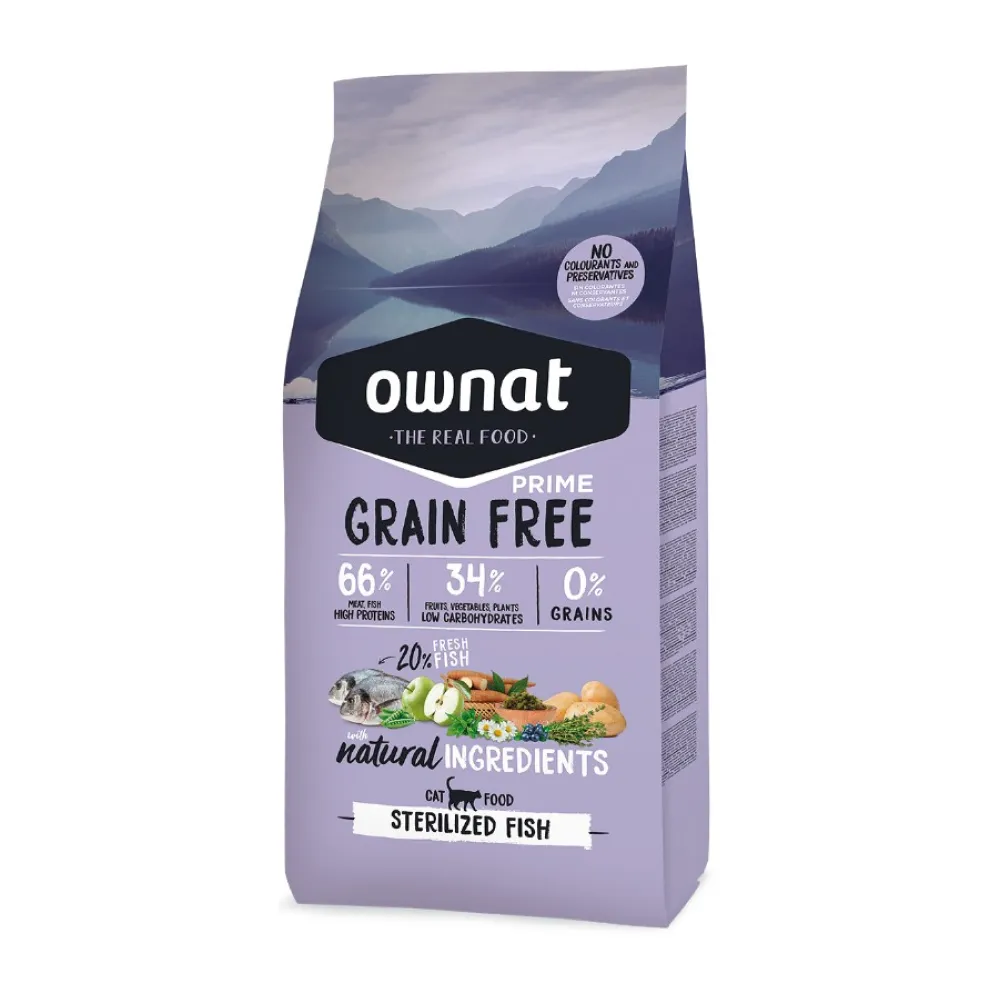 Ownat Adult Sterilized Grain Free Prime Сухой корм для стерилизованных кошек, с рыбой, 1 кг