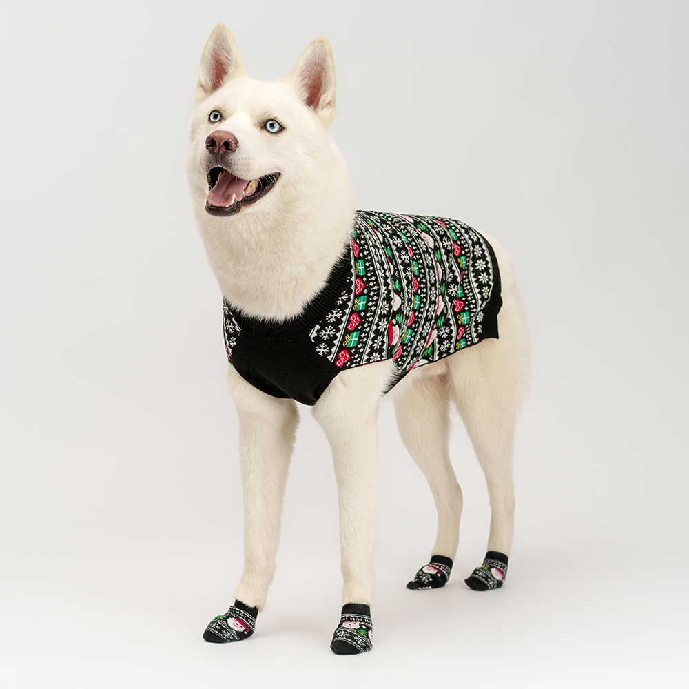 Petmax Свитер с Дедом Морозом для собак, 4XL, черный