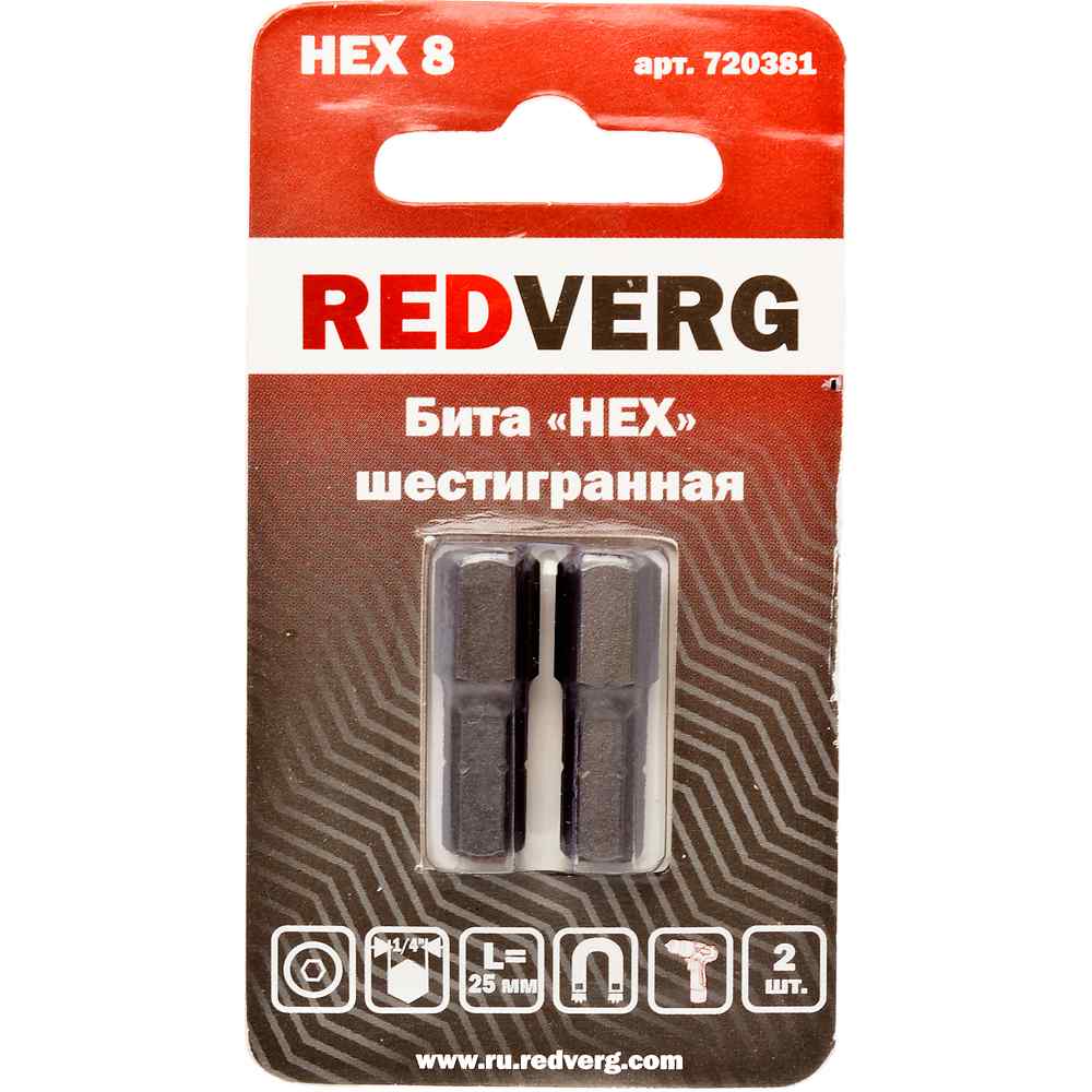 Биты и наборы бит  ТМК Бита REDVERG HEX8x25мм 2шт (720381)
