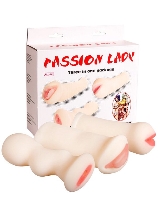 Набор с вибрацией Passion Lady из 3-х мастурбаторов: ротик, вагина и анус – телесный