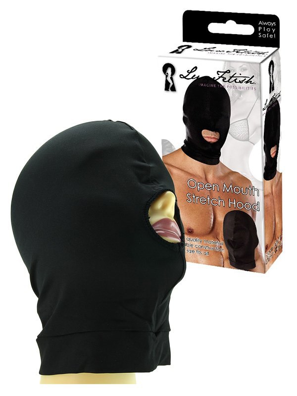 Маски, шлемы  Он и Она Эластичная маска на голову с отверстием для рта Open Mouth Stretch Hood – черный