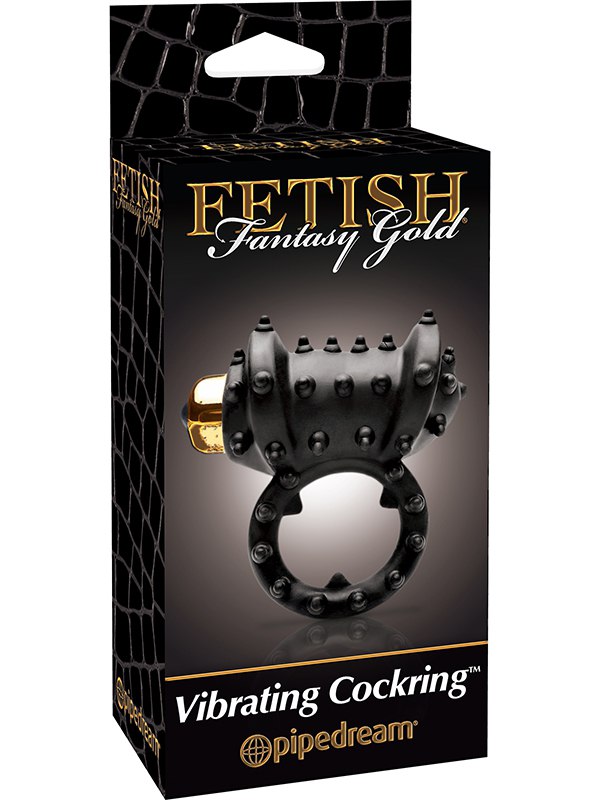 Эрекционное кольцо Gold Vibrating Cockring с вибрацией черное с золотом