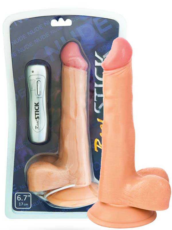 Дилдо с вибрацией  Он и Она Виброреалистик с мошонкой TOYFA RealStick Nude 6,7” на присоске – телесный